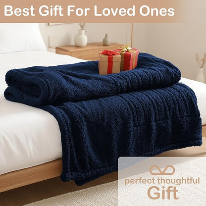 Electric Heated Blanket Throw Size 50"×60" with 9 Heating Levels 1-10 Hs auto Off, Heating Throw Double Sided Sherpa, Energy Efficient, Machine Washable, for Sofa & Office, Dark Blue