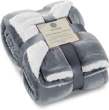 Genteele Sherpa Throw Blanket Super Soft Reversible Ultra Luxurious Plush Blanket, 60 x 80 inches, Gray/White