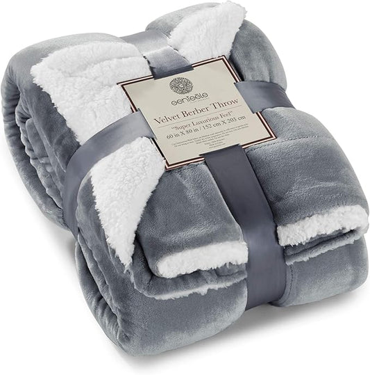 Genteele Sherpa Throw Blanket Super Soft Reversible Ultra Luxurious Plush Blanket, 60 x 80 inches, Gray/White