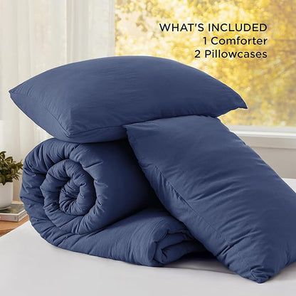 Bedsure Oversized King Comforter Set, Navy Soft Prewashed Bedding for All Seasons, 3 Pieces GentleSoft™ Bed Set, 1 Lightweight Comforter (120"x98") and 2 Pillowcases (20"x36")