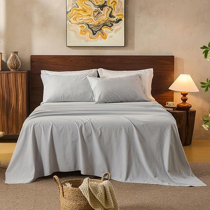 100% Linen Sheets Queen Size,Breathable & Durable 4-Piece Bed Flax Sheet Set,Soft All-Season Bedding for Hot Sleepers 16" Deep Pocket Oeko-TEX Certified,（Queen, Grey）