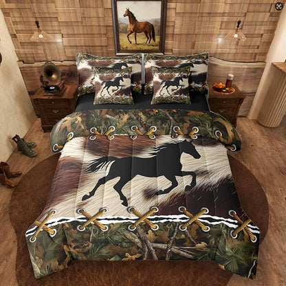 Erosebridal Camo Twin Comforter Set with Sheets | Western Horse 7 Piece Bedding Set Mens Camouflage Country Bed in a Bag, Farmhouse Woodland Animals Room Decor,Rustic Cabin Decor Camo Bed Set