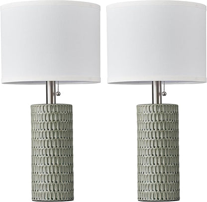 Table Lamps for Living Room Set of 2, Ceramic Table Lamps for Bedroom, 20" Modern Lamps for Night Stands, Green