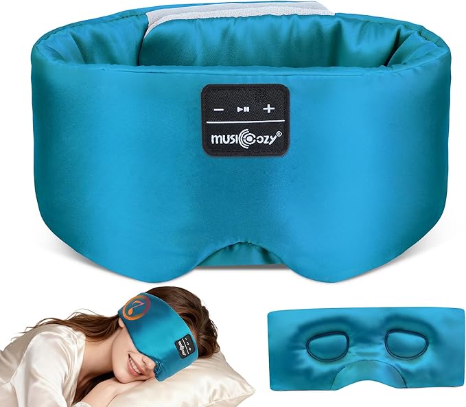 MUSICOZY 3D Silk Bluetooth Sleep Mask Headphones, Mulberry Silk Eye Mask with Ultra-Thin Wireless Speakers, Bluetooth 5.4 Sleeping Headphones for Side Sleepers, Music Sleep Mask Gifts for Men Women