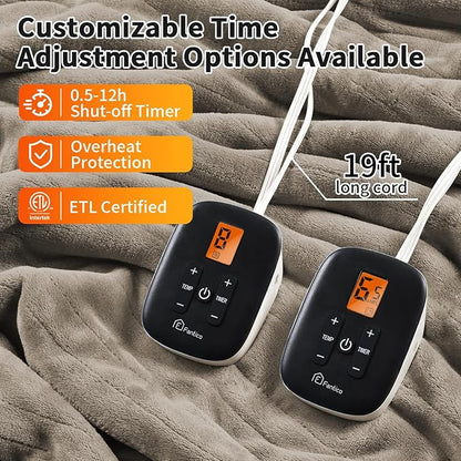 Heated Electric Blankets - Soft Flannel Heating Throw Electric Blanket with 6 Heat Settings King Size 100" × 90" Taupe - Velvet & Sherpa