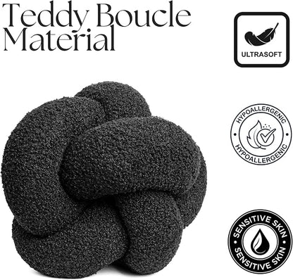 SAMIAH LUXE Black Knot Pillow Ball 12" for Home Decor Living Room, Teddy Boucle Knotted Black Decorative Pillow for Couch, Knot Throw Pillows for Living Room Decor, Sensory Knotted Circle Pillows