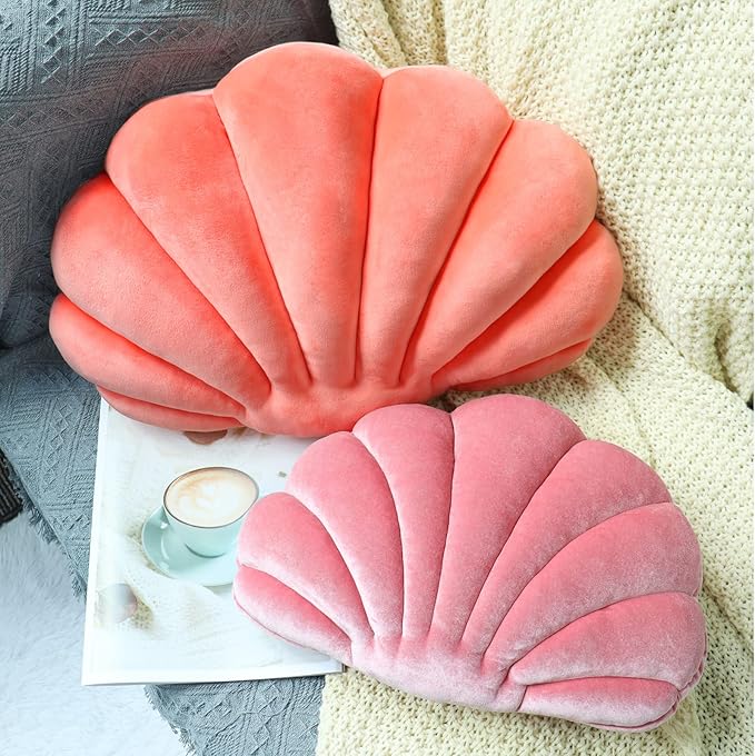 Yi-gog Seashell Pillow Sea Shaped Decorative Princess Throw Pillow 3D Velvet Soft Ocean Cute Throw Pillows for Bed Couch Chair Sofa Room 18 X 13 inch