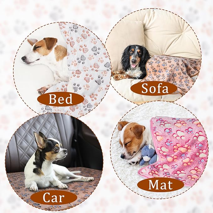 1 Pack 3 Blankets Super Soft Fluffy Premium Fleece Pet Blanket Flannel Paw Printed Throw for Dog Puppy Cat (Small 23x16'', White, Pink, Blue)