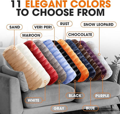 Cheer Collection Faux Fur Bolster Pillows – Soft Decorative Cylinder Pillows for Bed or Couch, Machine Washable – 8” x 24”, Set of 2, Sand