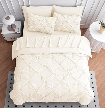 LANE LINEN King Comforter Set – 7 Piece Pintuck Bed in a Bag - Down Alternative Bedding with Comforter, Sheets, Pillowcases & Shams - Ultra Soft, Hotel Quality Cloud Like Comfort Everyday Use – Ivory | Cloud soft feel, Plush alt feel, Light breathable,...