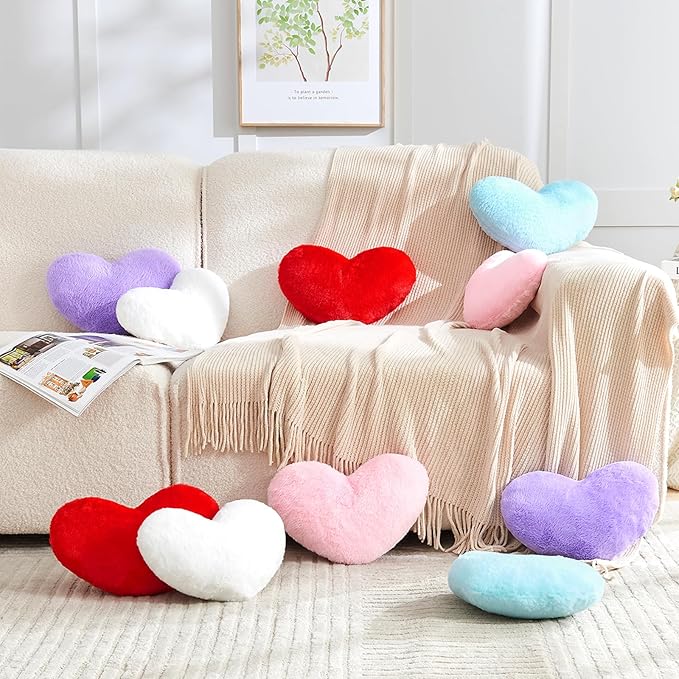 2 Pcs Pink Heart Pillow,Cute Heart Shaped Pillow Plush Heart Throw Pillow Set for Bed Livingroom Sofa Home Decor Girls Women Valentine (mini-12.9"x9.8")