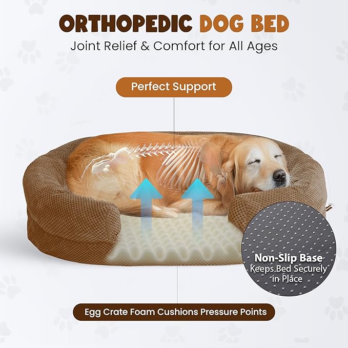 Bolster Dog Bed, Large Orthopedic Dog Bed with Memory Foam, Spacious Pet Couch Bed with Supportive Structure, Removable Washable Cover, Durable and Stylish Dog Bed for Large Dogs
