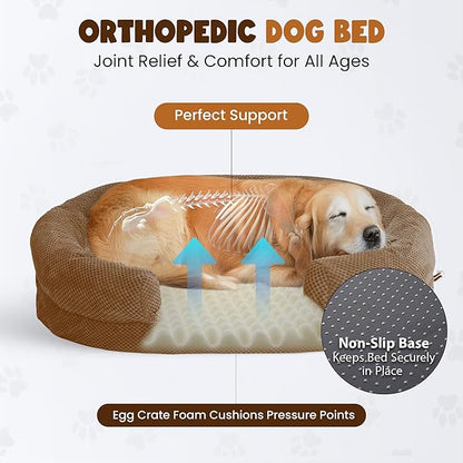 Bolster Dog Bed, Extra Thick 4.7 Inch Large Orthopedic Dog Bed with Memory Foam, Pet Couch Bed with Supportive Structure, Removable Washable Cover, Durable and Stylish Dog Bed for Large Dogs