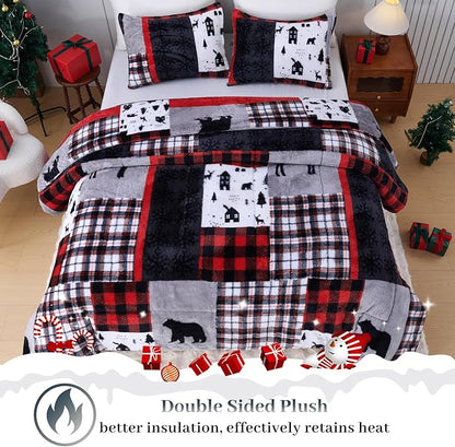 YIYEA Christmas Fluffy Queen Size Comforter Set, Luxury Faux Fur Comforter, Ultra Soft Plush Fuzzy Velvet Bedding Comforter Sets for Fall Winter, Cozy Warmth, No Shedding, 3PC, Queen