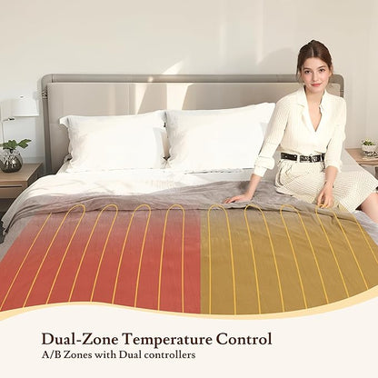 Electric Heated Blanket 90"x100" King Size - 4 Heat Settings & Dual Controllers, 10H Auto Shut Off, Ultra-Soft Coral Fleece Heated Blanket with Overheat Protection, Light Brown