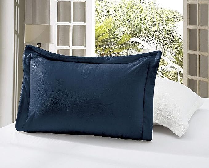 Elegant Comfort Super Soft Sherpa Comforter 3-Piece Set Premium Quality, Heavy Weight Reversible Down Alternative Micro-Suede, Sherpa Comforter, Full, Midnight Navy