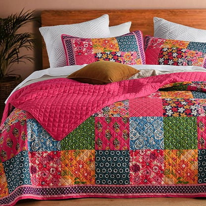 Twin Quilt Set for Bed - 100% Cotton Quilts Patchwork Comforter Coverlet Bedspread Reversible 68"x90" with 1 Pillow Shams