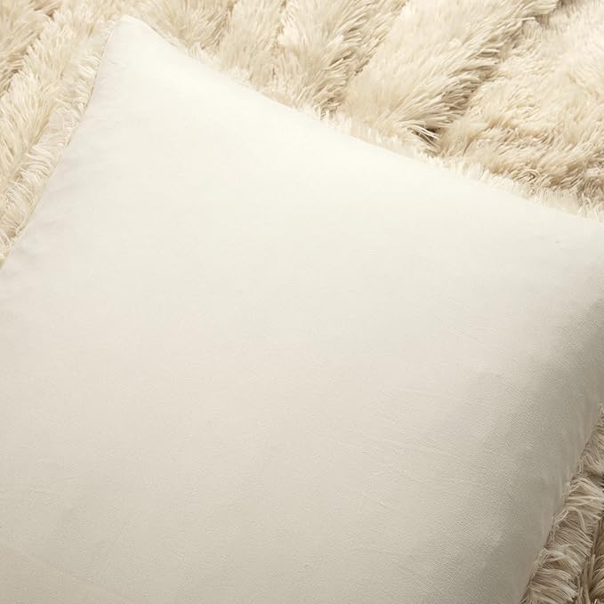 Lush Decor Emma Faux Fur Comforter Queen Size 3 Piece Set Full/Queen Wheat - Beige Bedding Set Queen Comforters - Fluffy Comforter - Modern Decor