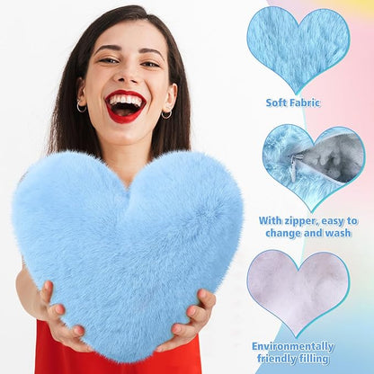 9 Pcs Pastel Colors Easter Heart Pillow Faux Rabbit Fur Fluffy Love Heart Throw Pillows Cute Decorative Soft Throw Cushion Gift for Women Couch Bed Sofa Chair Home 11 in
