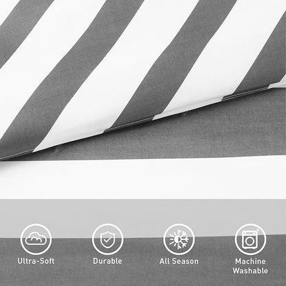 Reversible Striped Twin Comforter Set, Soft Microfiber Bedding Set with Double-Sided Stripes Design, Warm & Cozy for All-Seasons, 2-Piece Comforter and Sham Set Twin Size, Charcoal