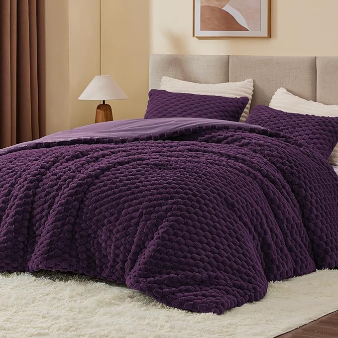 BEDELITE Fluffy Twin Comforter Set - Purple Fleece Soft Comforter for Twin Size Bed, Luxury Warm Bedding Set for Winter, Fuzzy Bed Set 2 Pieces (1 Comforter, 1 Pillowcase)