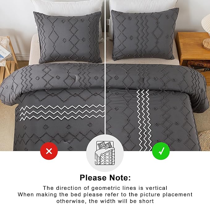 Andency Dark Gray Tufted Comforter Set King(104x90Inch), 3 Pieces(1 Tufts Comforter, 2 Pillowcases) Boho Textured Farmhouse Bed Set, Microfiber Down Alternative Geometric Bedding
