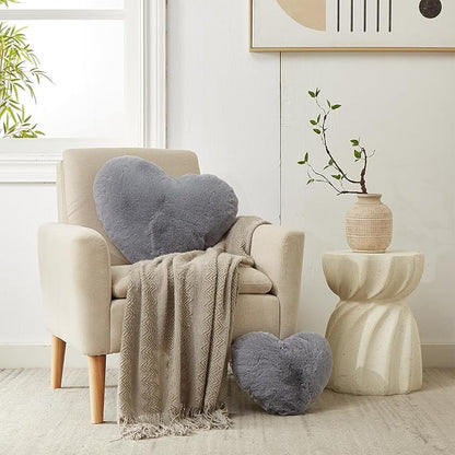 YRXRUS Heart Pillow, Grey Heart Pillows, Love Pillow Gifts, 14X17 Inch Large Heart Shaped Pillows, Faux Rabbit Fur Coquette Room Decor Throw Pillows, Living, Bedroom, Indoor Outdoor