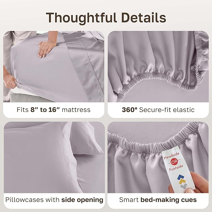 California Design Den Luxury King Size Sheet Set - 100% Cotton, 600 Thread Count Deep Pocket King Sheets, Hotel-Quality Bedding with Sateen Weave - Lavender