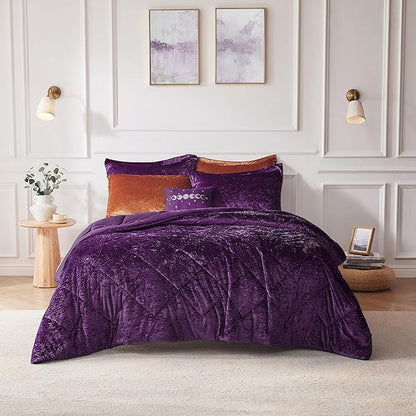 Intelligent Design Twin Comforter Set, Velvet Comforter Set , Luxury Diamond Quilting Comforter Set, Fluffy Comforter Bed Set with Decorative Pillowand 1 Sham, 3 Piece Purple, Twin/Twin XL