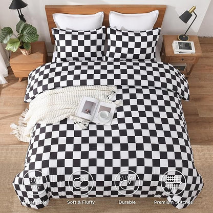 Andency Checkered Comforter Twin(66x90Inch), Black White Plaid Gingham Buffalo Grid Bedding Comforter Sets for Boys Kids Teens, 2 Pieces Lightweight Microfiber Geometric Preppy Bed Set