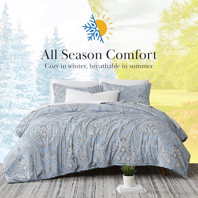 Southshore Fine Living, Inc. Oversized Full/Queen Size Comforter Bedding Set, Boho Paisley Bedding, Full Size/Queen Bed Comforter Set with 2 Matching Shams, Pure Melody Aqua