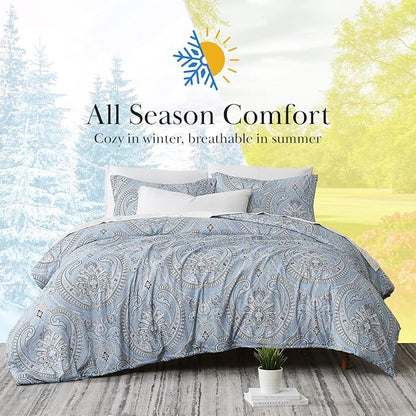 Southshore Fine Living, Inc. Oversized Full/Queen Size Comforter Bedding Set, Boho Paisley Bedding, Full Size/Queen Bed Comforter Set with 2 Matching Shams, Pure Melody Aqua