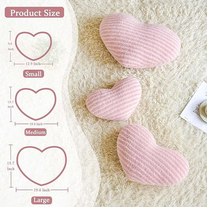 Dusty Pink Heart Pillows, 15.7" Cute Heart Decorative Pillow, Stripe Heart Shaped Plush Throw Pillows for Bed