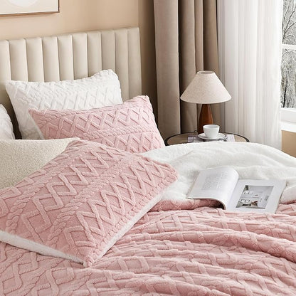 Andency Fluffy Sherpa Queen Comforter Set, Super Soft Blush Fleece Warm Bedding for Winter, Luxury Jacquard Boho Thick Fuzzy Plush Bed Set 3 Pieces(1 Shaggy Comforter, 2 Pillowcases)