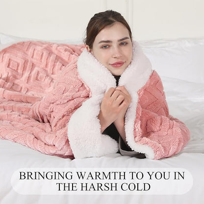 Electric Blanket Queen Size, Heated Blanket with 5 Heat Settings & 10 Time Settings, Super Soft Cozy Sherpa Blanket with Fast Heating for Home Office Use, 100" x 90", Pink