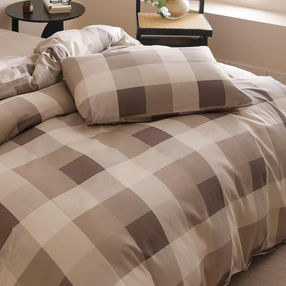 Houseri Coffee Color Plaid Comforter Set Full Vintage Grid Bedding Sets