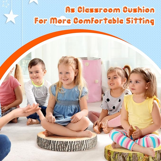 Juexica 16 Pcs Decorative Soft Round Throw Pillow Circle Seating Tree Stump Pillow 3D Digital Print Stump Cushion Flexible Seating Floor Cushion Natural Wood Forest Decor for Classroom Home Couch