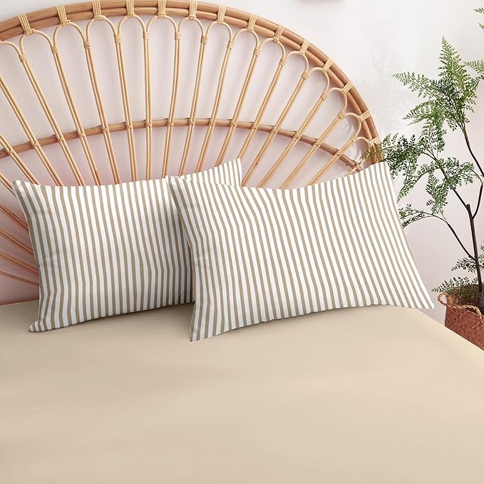 Nayoroom Striped Comforter Set Queen Size Brown Tan Stripe Comforter 3 Pieces Girls Soft Lightweight Pinstripe Dorm Bedding Set for All Seasons