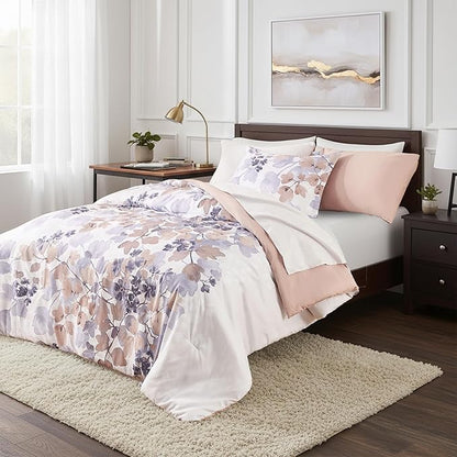 Twin Comforter Set Terracotta Bed Set, 6 Pieces Cute Floral Bedding Set Ultra Soft Botanical Flowers Comforter, Sheets, Pillowcase & Sham