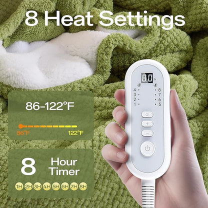 Heated Throw Electric Blanket, 50x60 Inches Fuzzy Fleece Blanket, Soft Fluffy Fast Heating Blanket 8 Heating Levels & 8 Hours Auto Off, Blanket with ETL & FCC Certification, Green