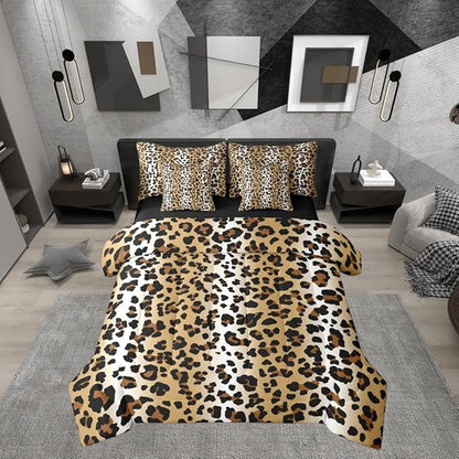 Erosebridal Animal Skin Pattern Gradient Gold Brown Comforter Set Queen Size 7 Pieces | Leopard Print Bed in A Bag Ombre Cheetah Fur Bed Set Women Men Adults Bedding