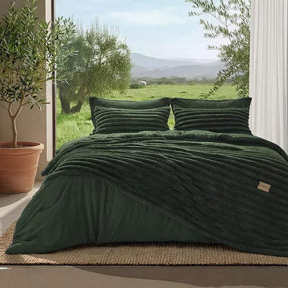 Bedsure Gentlesoft 2-in-1 King Size Comforter Set and Detachable Fluffy Blanket, Olive Green Bedding Set for All Season Use, SnapTech Design for Space Saving(Includes 2 Pillow Shams,2 Pillowcases)