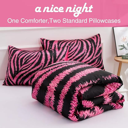 A Nice Night Zebra Printed,Satin Silky Soft Quilt Sexy Luxury Super Soft Microfiber Comforter Quilt Bedding Comforter Set, Light Weighted (Rose, Queen(88-by-88-inches))