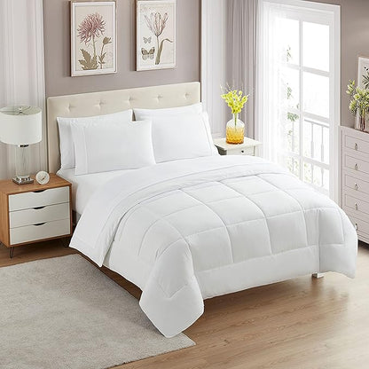 King Size Comforter Set with Sheets - 7-Piece Bedding Collection - 1 Comforter, 1 Fitted Sheet, 1 Flat, 4 Pillowcases - Deep Pocket - Soft & Breathable Premium Quality - Ideal for All Seasons, White