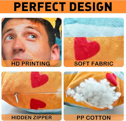 Custom Pillow with Picture & Text, Valentines Day Gifts for Boyfriend, 3D Personalized Head Face Pillows, Custom Stuffed Photo Pillow, Birthday Anniversary Funny Gift for Couple Friend Family (Shaped)