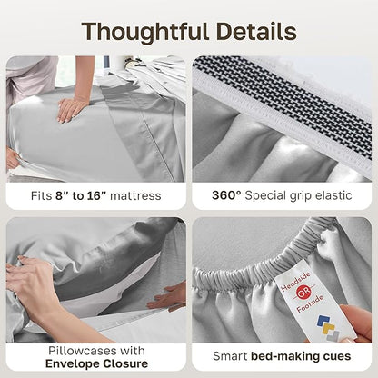 100% Egyptian Cotton Bedsheets, California King Bed Sheets, Certified Authentic Luxury Bedding Sheets & Pillowcases Set, Deep Pocket, Breathable Sateen Bedsheets for Hot Sleepers, Light Grey Sheets
