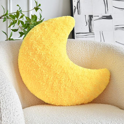 Moon Shaped Pillow with Soft Faux Fur for Couch, Bed, Sofa - Cute Half Moon Pillows with Room Decor for Bedroom, Living Room (14.9 Inches, Yellow)