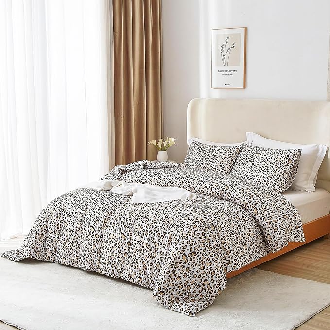 mixinni Black Brown Leopard Print Comforter Set King Size Women Ultra Soft Wildlife Animal Cheetah Print Comforter Men Abstract Bedding Set with 2 Pillowcases for All Seasons-King Size