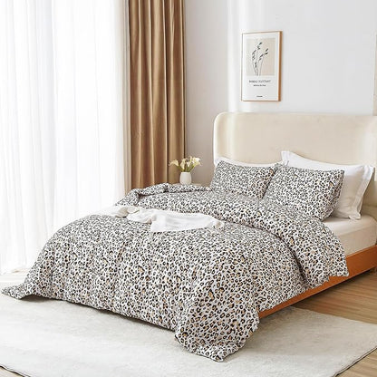 mixinni Black Brown Leopard Print Comforter Set Full Size Women Ultra Soft Wildlife Animal Cheetah Print Comforter Men Abstract Bedding Set with 2 Pillowcases for All Seasons-Full Size