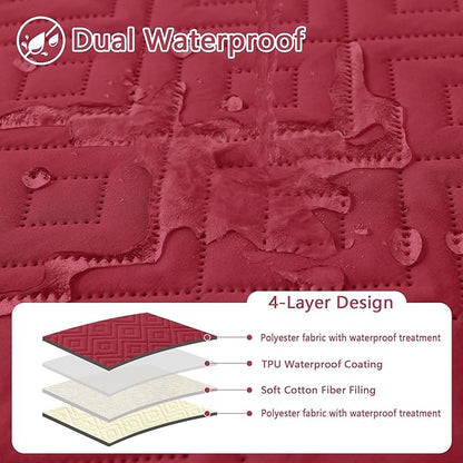 hyha Waterproof Dog Blanket, Soft Dog Bed Cover Pet Blankets, Waterproof Sofa Couch Cover for Dogs Washable, Reversible Pet Couch Covers for Sofa Furniture (40x70 Inch, Wine Red/Beige)